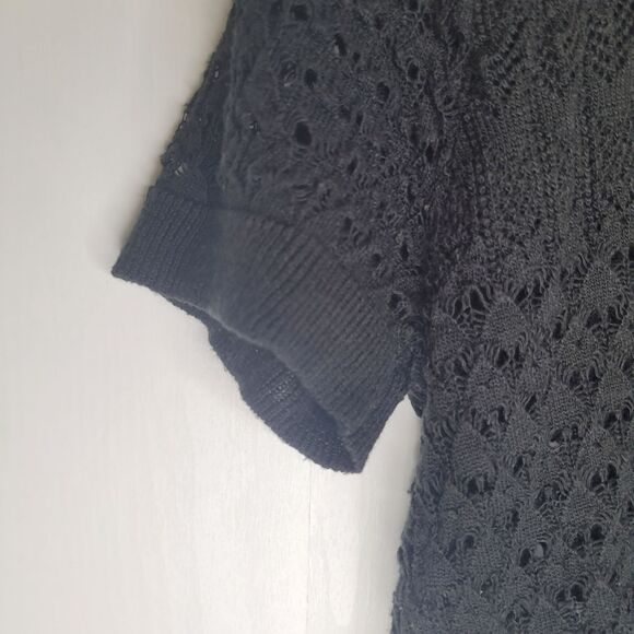 T/O Sweaters Size Medium Black Cropped Shrug Short Sleeve Y2K - Picture 3 of 5